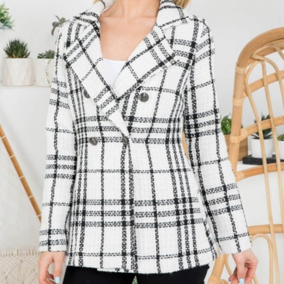 PLAID BLAZER BUTTON FRONT - Picture 1 of 5